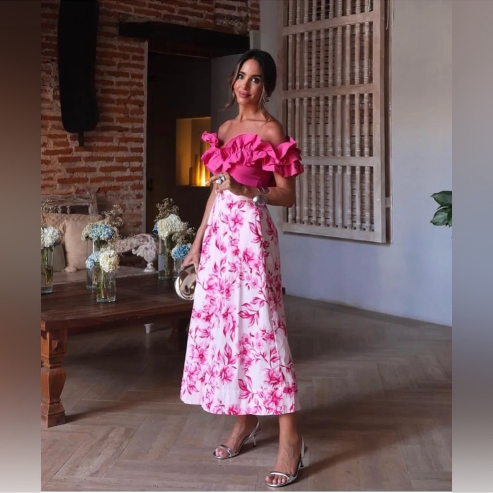 ZARA FLORAL PRINT MIDI SKIRT